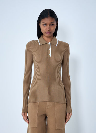 Ribbed Knit Collared Top Moncler Ribbed Knit Collared Top Brown mon0263042