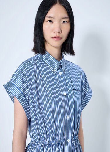 LN-CC® - Miu Miu: Vertical Stripe Poplin Midi Dress - Light Blue Miu Miu Vertical Stripe Poplin Midi Dress Light Blue miu0265003