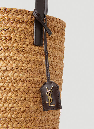 Saint Laurent Logo Tag Raffia Tote Bag Beige sla0247172