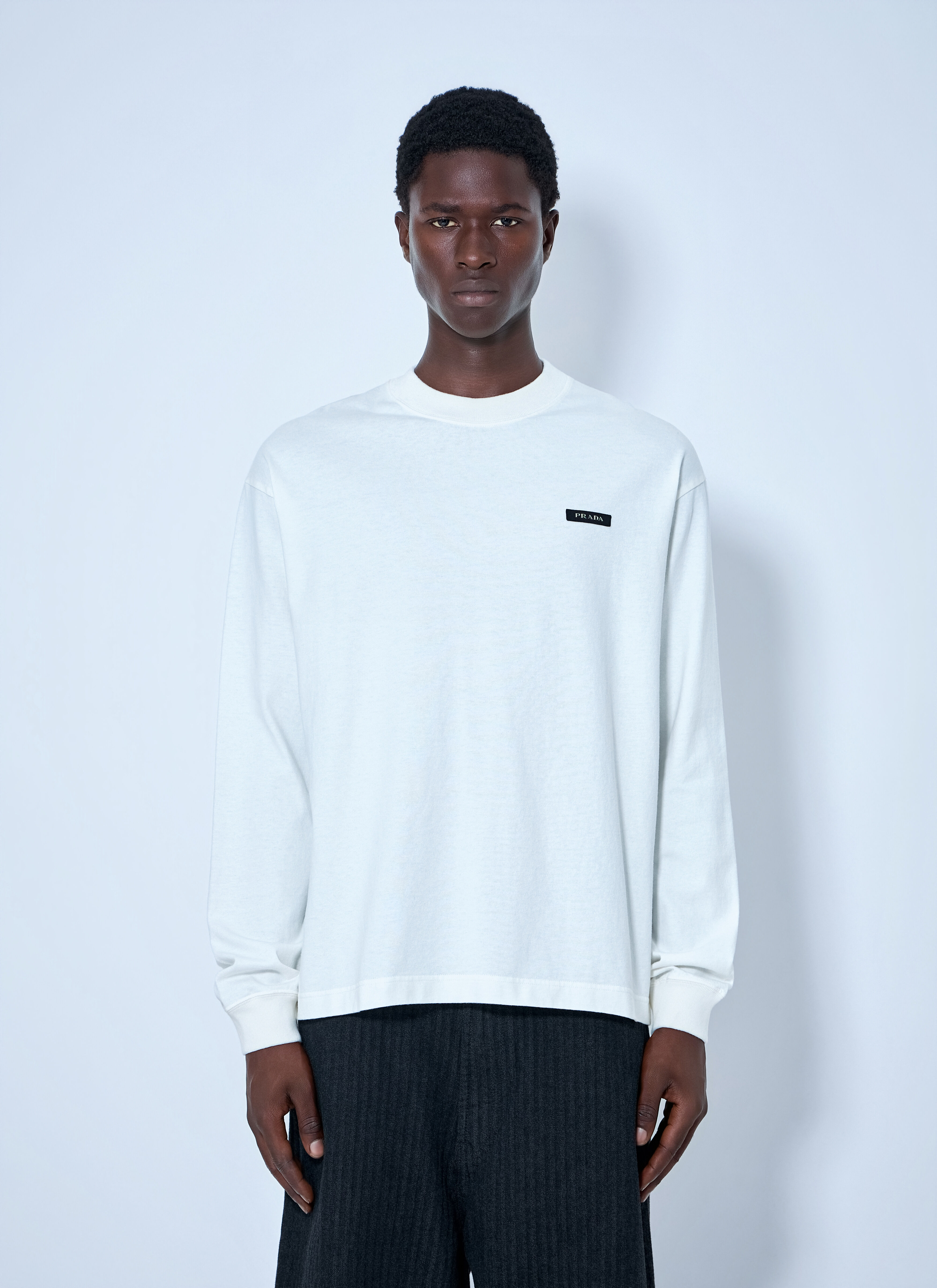 Prada Men's' Long Sleeve Logo Sweatshirt in White | LN-CC®