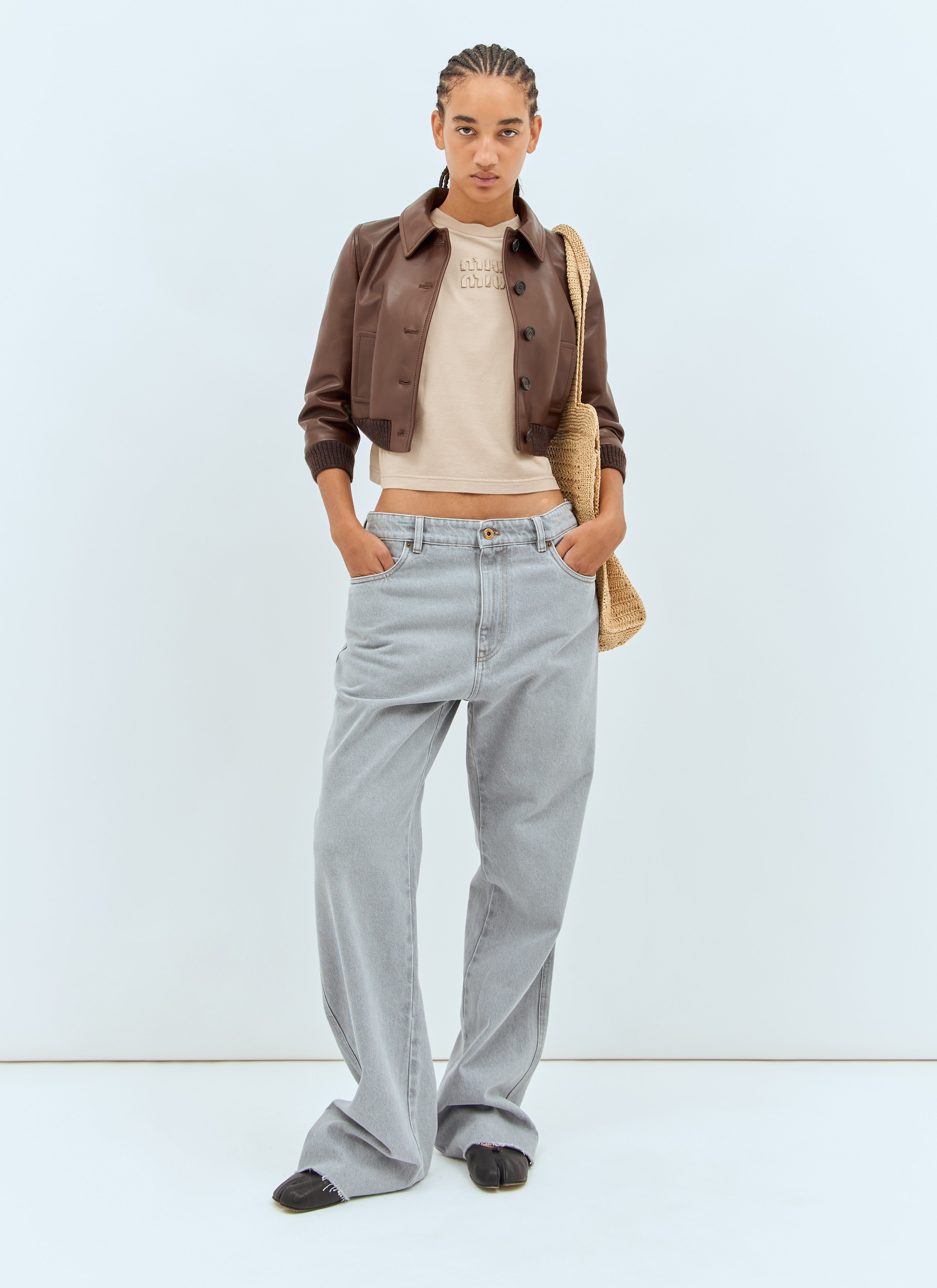 Miu Miu Women's' Logo Embossed T-Shirt in Beige | LN-CC®