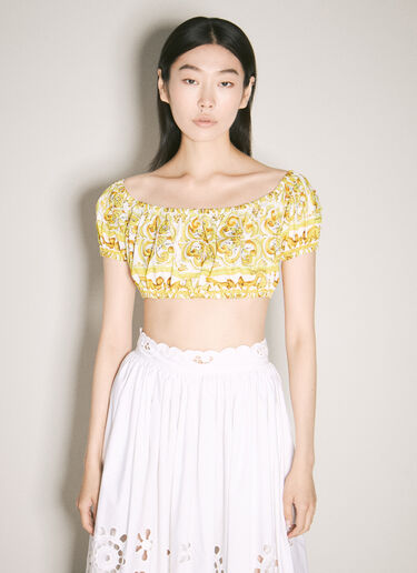 Dolce & Gabbana Majolica Print Crop Top Yellow dol0257009