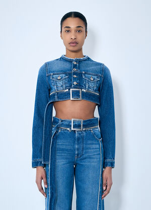 Prada Crop Denim Jacket With Zip-Belt Red pra0258011