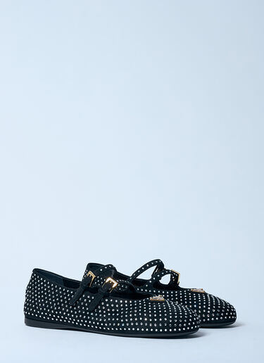 Prada Crystal-Embellished Suede Ballerina Flats Silver pra0259002