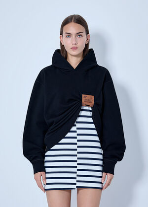 Jean Paul Gaultier Cotton Fleece Hoodie With Leather Tag Detail Black jpg0266004