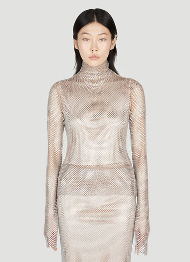 Sportmax Noemi Rhinestone Mesh Top Beige spx0253005