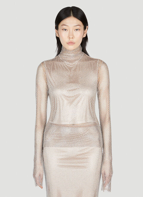 Sportmax Noemi Rhinestone Mesh Top Blue spx0254005