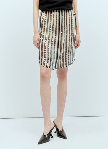 Dries Van Noten 条纹缀饰真丝半裙  米色 dvn0256017