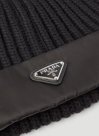 Prada Re-Nylon Trimmed Beanie Hat Black pra0145016