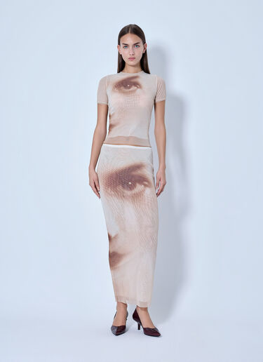 LN-CC® - Jean Paul Gaultier: Mesh Printed Face Long Skirt - Beige Jean Paul Gaultier Mesh Printed Face Long Skirt Beige jpg0266006