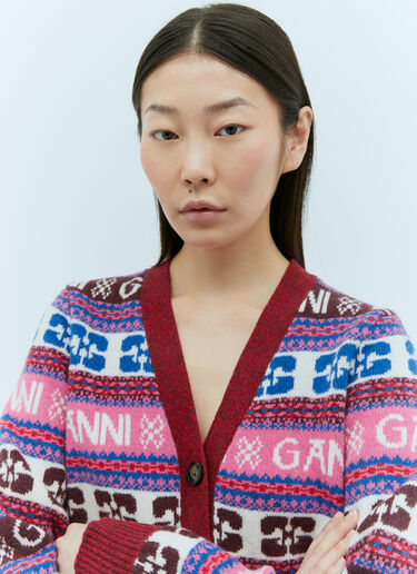 Logo Jacquard Wool Cardigan GANNI Logo Jacquard Wool Cardigan Red gan0255030