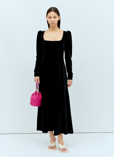 GANNI Velvet Jersey Puff Sleeve Maxi Dress Black gan0255101