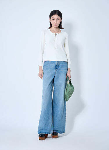 Chloé Cotton-Jersey Henley Shirt White chl0260005
