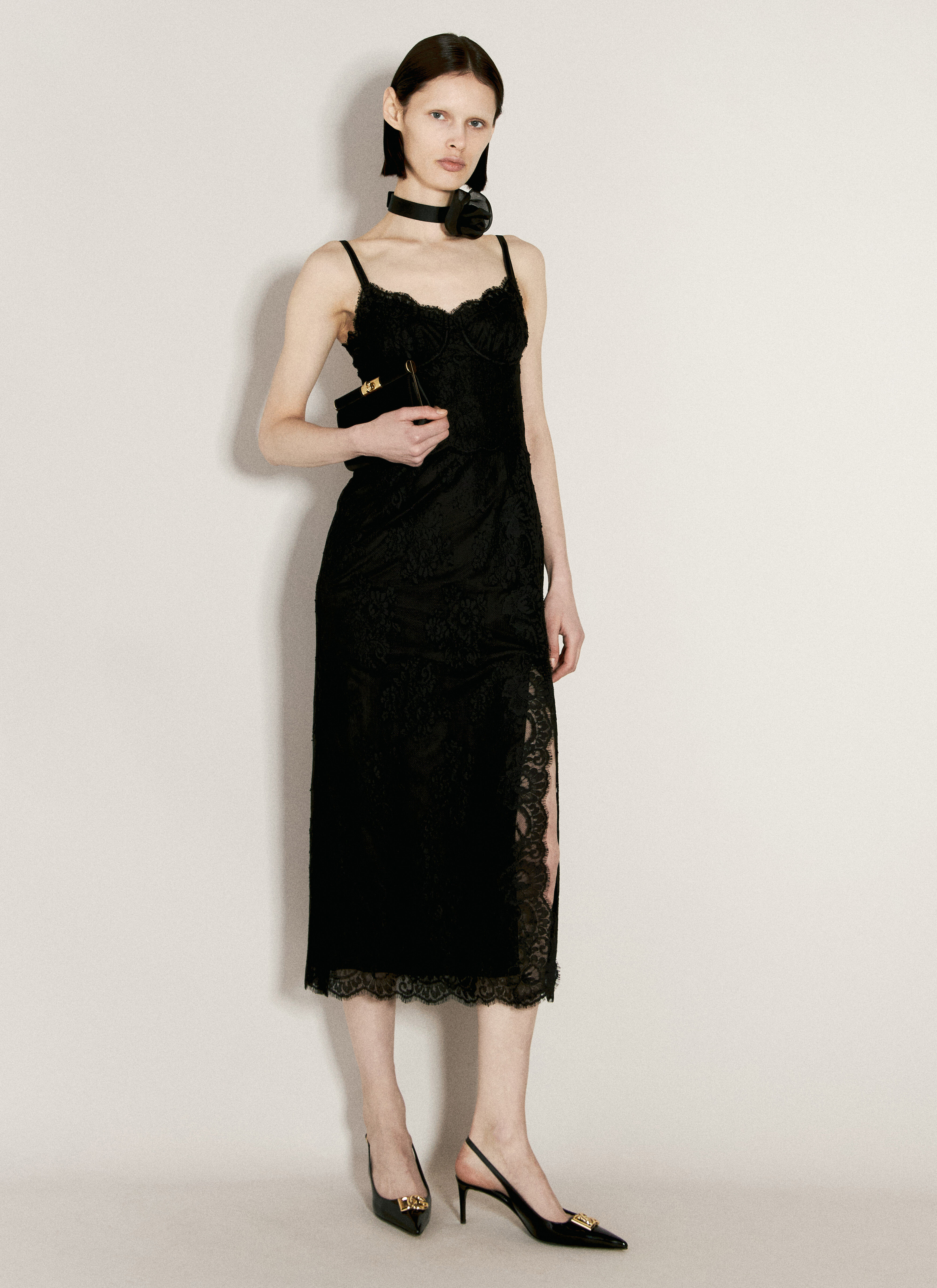 Dolce & Gabbana 蕾丝吊带连衣裙  黄色 dol0255015