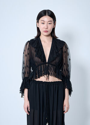 Chloé Embroidered Lace Ruffle Top Beige chl0259010