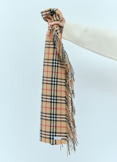 Burberry Check Cashmere Fringed Scarf Beige bur0355005