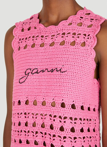 GANNI Crochet Tunic Mini Dress Pink gan0251016