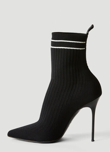 Balmain Logo Print Knit High Heel Boots Black bln0253034