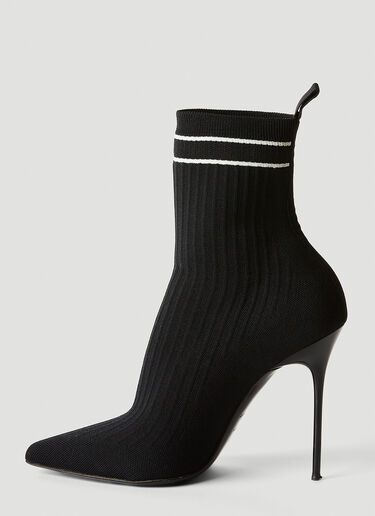 Logo Print Knit High Heel Boots Balmain Logo Print Knit High Heel Boots Black bln0253034