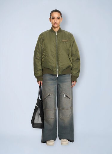 LN-CC® - Off-White: Off-White Embroidered Nylon Bomber Jacket - Beige Off-White Off-White Embroidered Nylon Bomber Jacket Beige ofw0264059