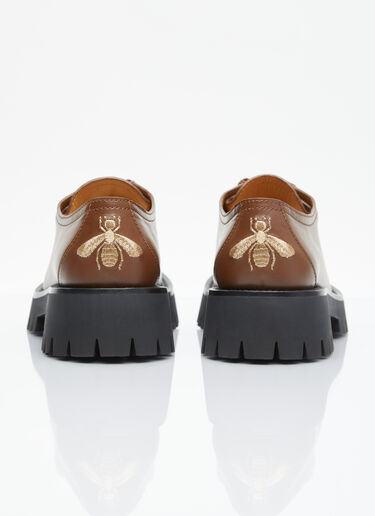 Gucci Bee Leather Lace-Up Shoes Brown guc0255063