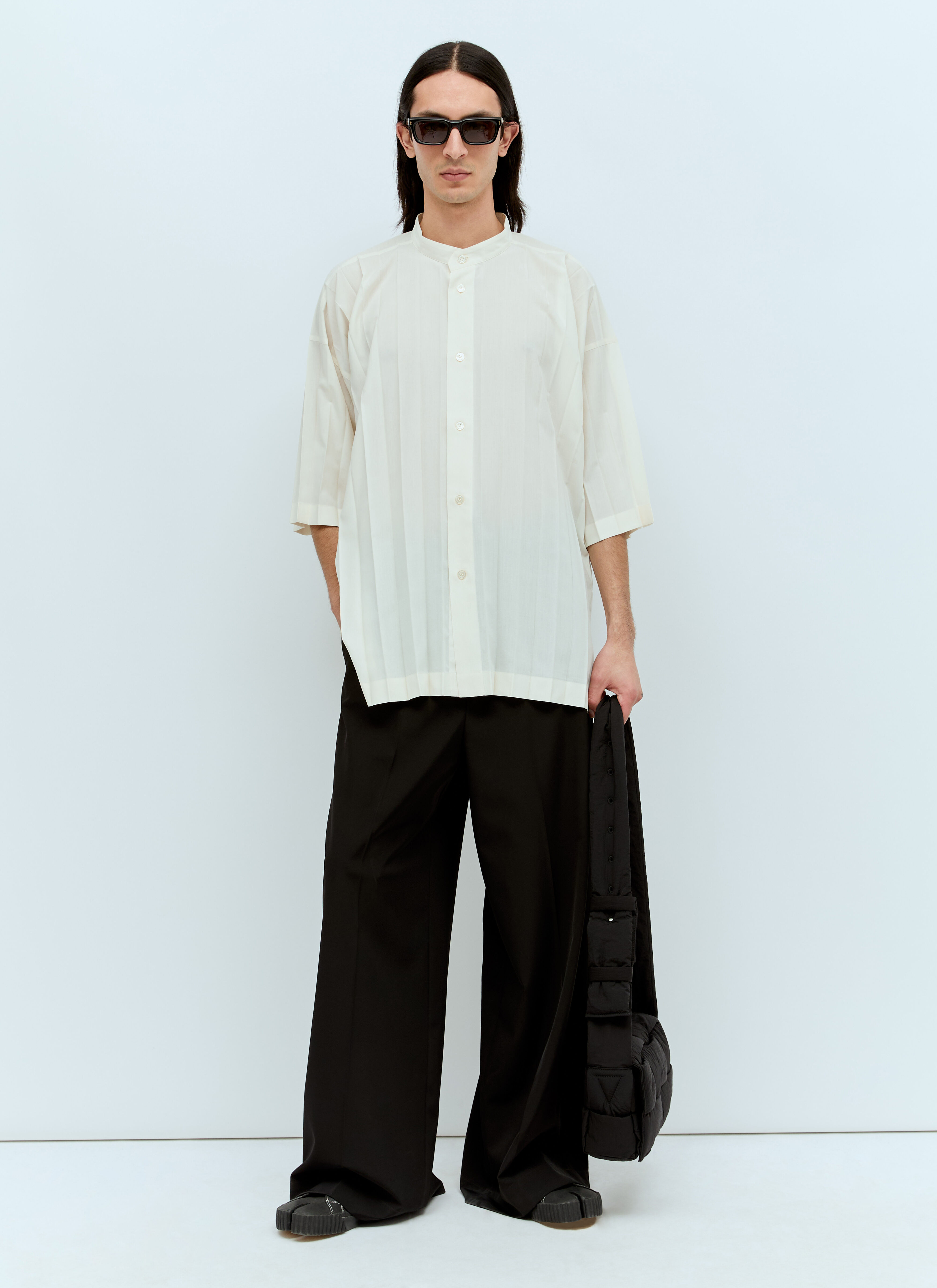 Homme Plissé Issey Miyake Men's' Edge Pleated Shirt in White | LN-CC®