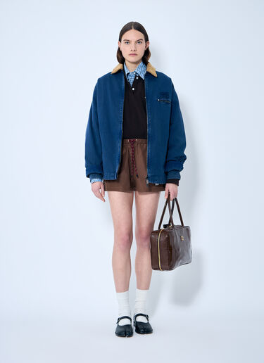Miu Miu Garment-Dyed Jacket with Logo Embroidery Blue miu0259003
