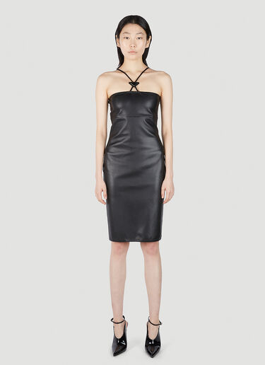 Prada Logo Plaque Halter Leather Dress Black pra0252004