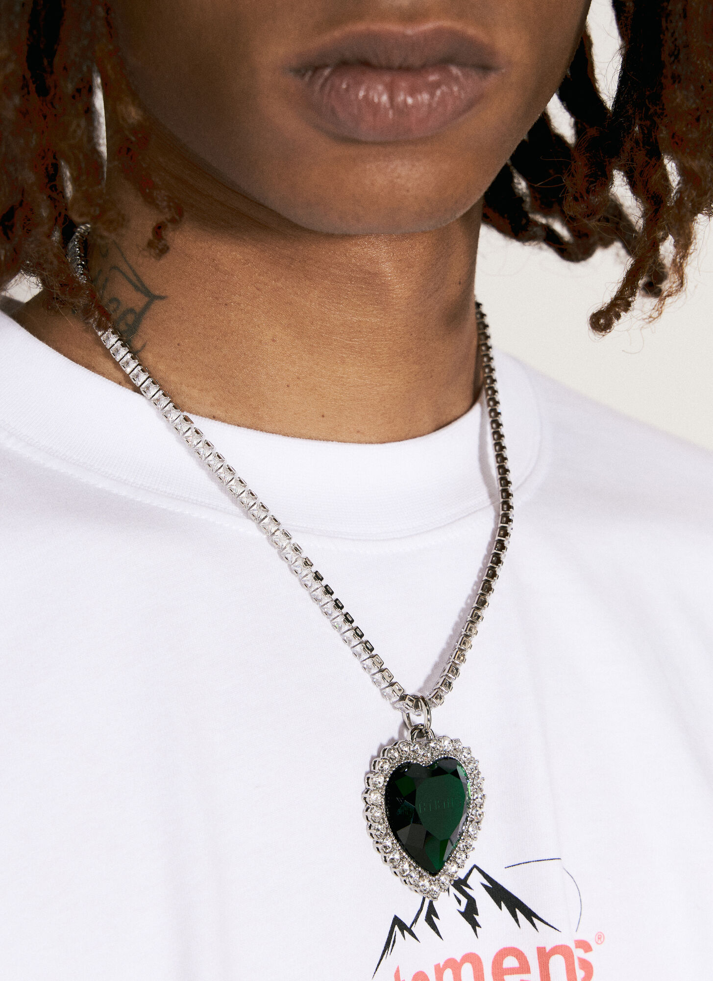 Shop Vetements Crystal Heart Necklace In Green