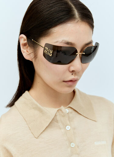 Miu Miu Logo Plaque Wraparound Sunglasses Black lmu0253014