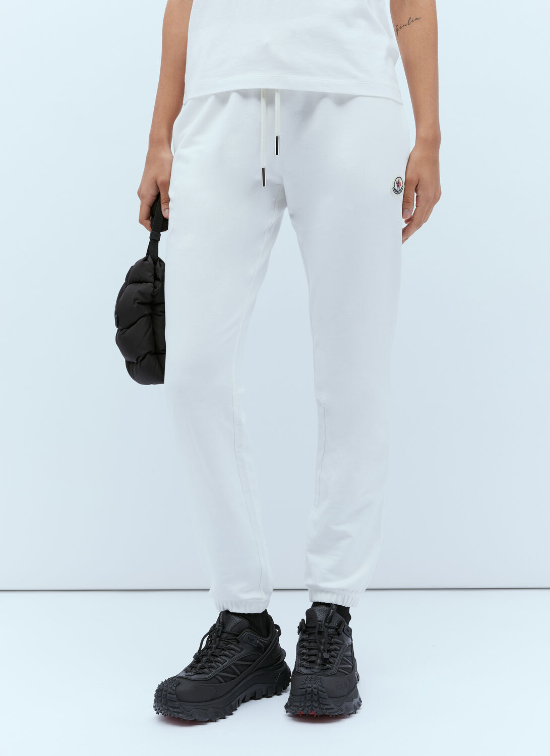 Shop Moncler Drawstring Track Pants In White