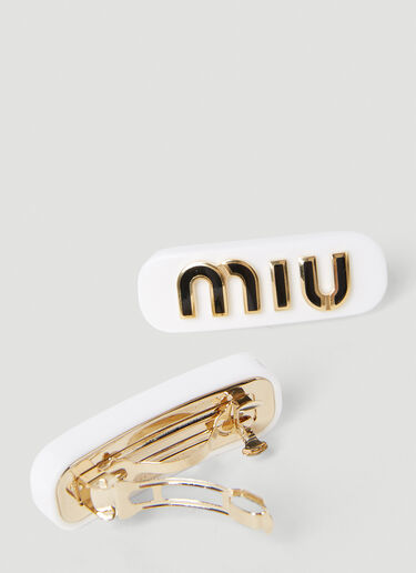 Miu Miu Set of Two Logo Hair Clips White miu0254043