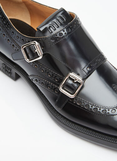 Miu Miu x Church's Brushed Leather Double Monk Brogue Shoes Black miu0254032