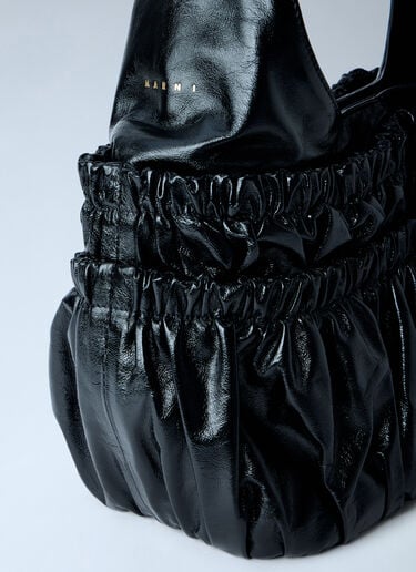 LN-CC® - Marni: Gathered Leather Shoulder Bag - Black Marni Gathered Leather Shoulder Bag Black mni0265026
