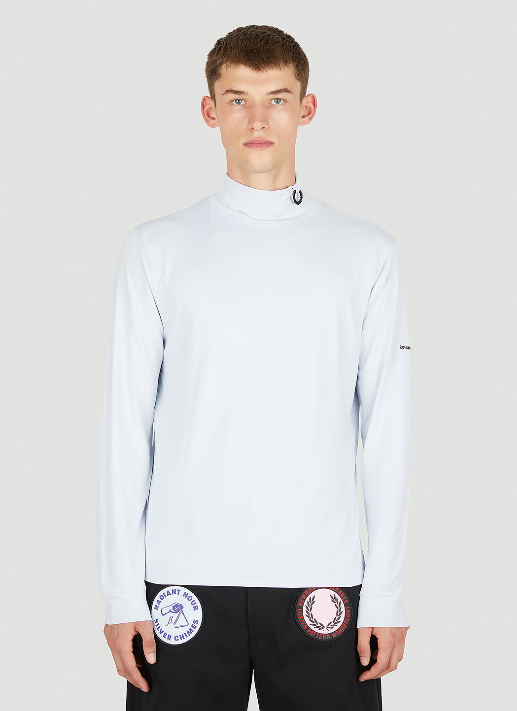 Raf Simons x Fred Perry Laurel Plaque Mock Neck Top en Light Blue