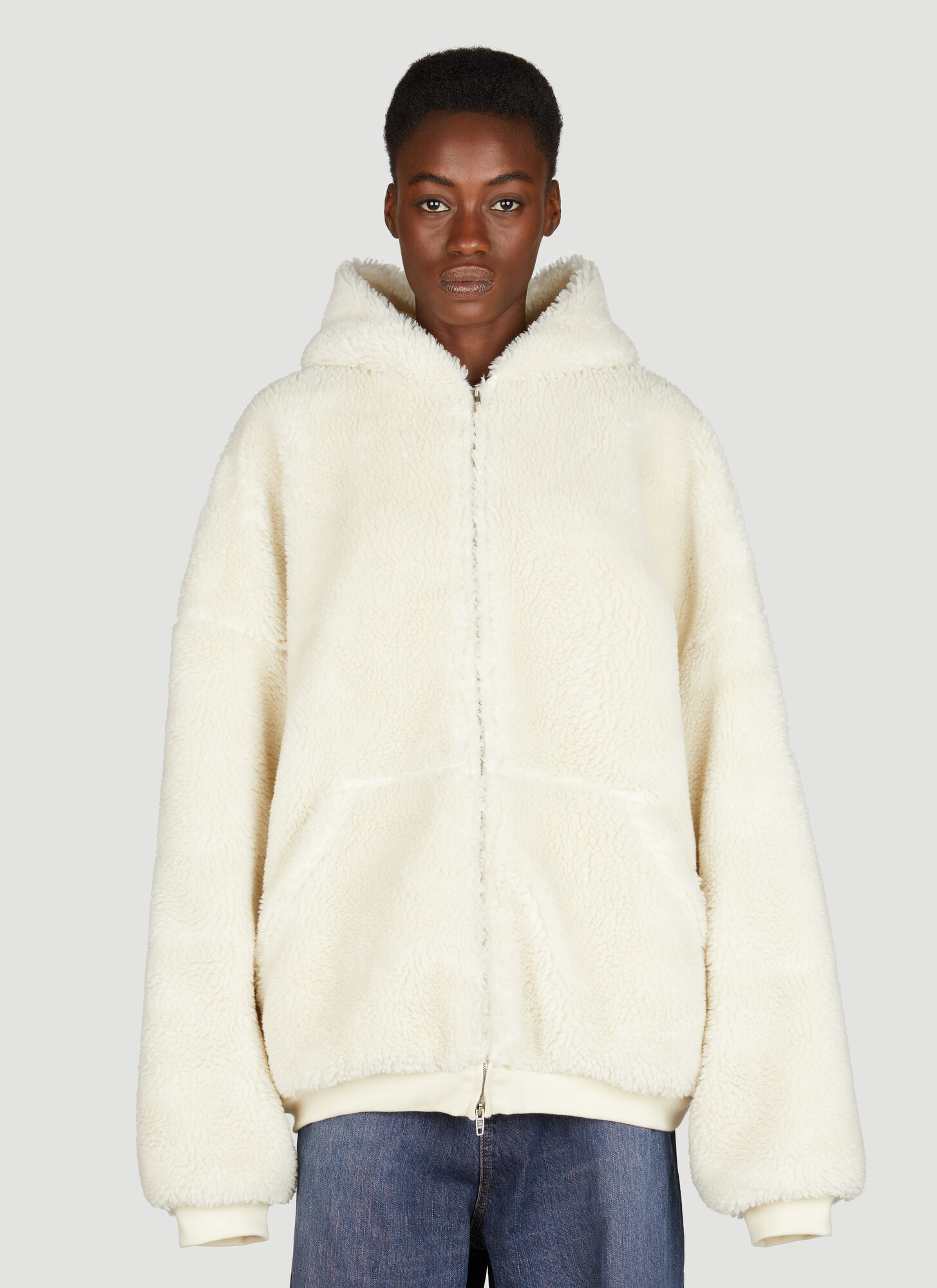 Shop Balenciaga Outerwear Zip-up Hooded Sweatshirt In Beige