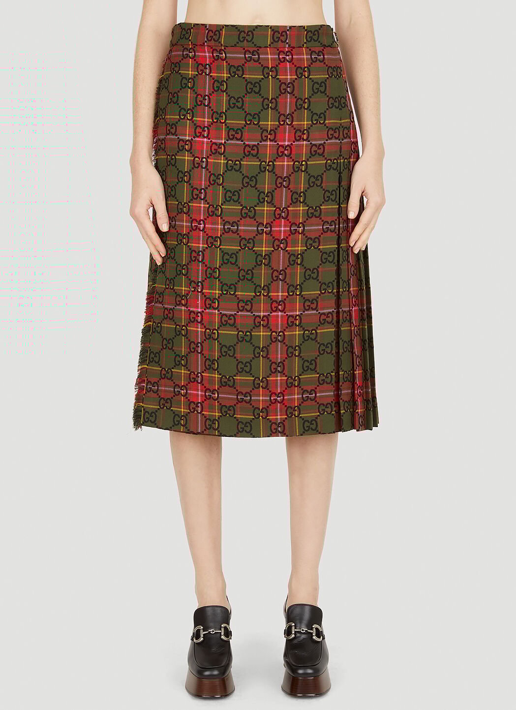 Gucci Women s Tartan Pleated Skirt in Green LN CC