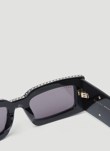 Gucci クリスタル装飾が施された長方形のサングラス。 ブラック gus0254010