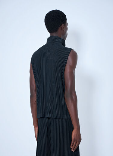 LN-CC® - Homme Plissé Issey Miyake: ノースリーブ リブ編みジレ - 黒 Homme Plissé Issey Miyake ノースリーブ リブ編みジレ 黒 hmp0165001