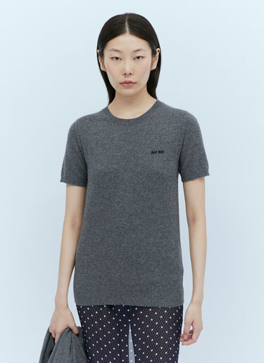 Logo Embroidery Cashmere Knit Sweater Miu Miu Logo Embroidery Cashmere Knit Sweater Grey miu0254005