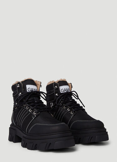 GANNI Cleated Hiking Boots Black gan0250023