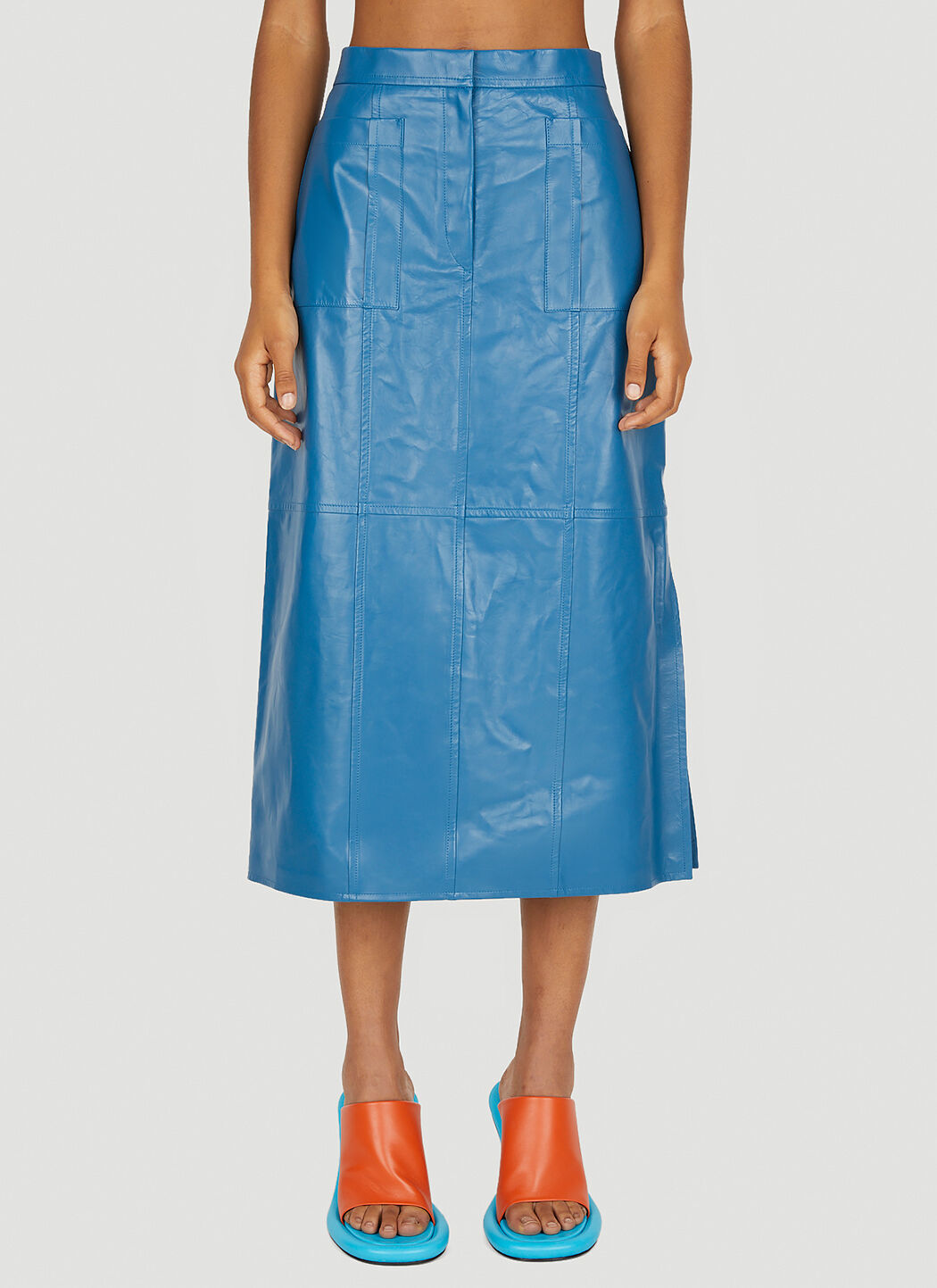 KHAITE Leather Mid Length Skirt Brown kha0253008