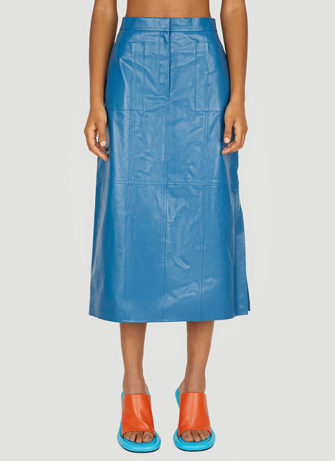 Jil Sander Leather Mid Length Skirt Blue jil0249004