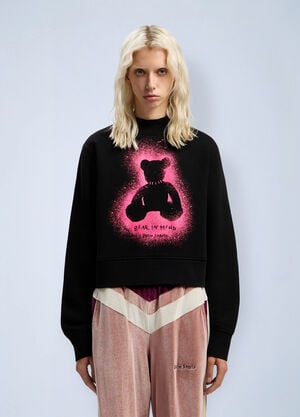 Palm Angels Spray Bear Fitted Crew Sweatshirt Black pma0262076