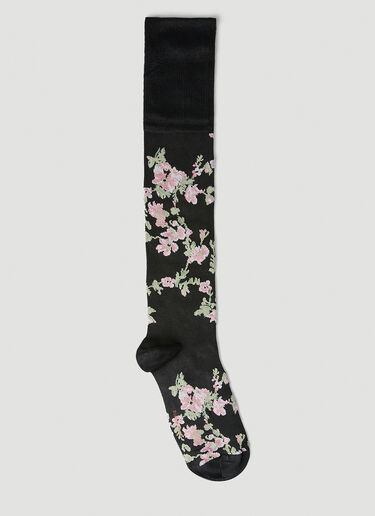 Simone Rocha Smudged Flower Knee High Socks Black sra0248024