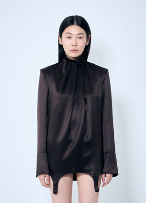 Saint Laurent Twist-Neck Garter Blouse Brown sla0258073