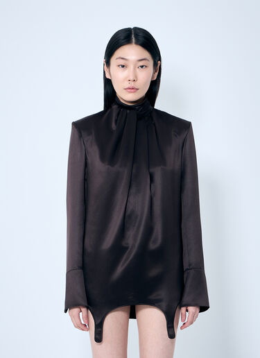 Saint Laurent Twist-Neck Garter Blouse Brown sla0258073