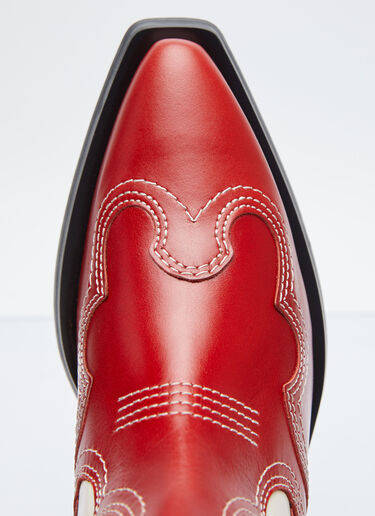 GANNI Mid Shaft Embroidered Western Boots Red gan0254034