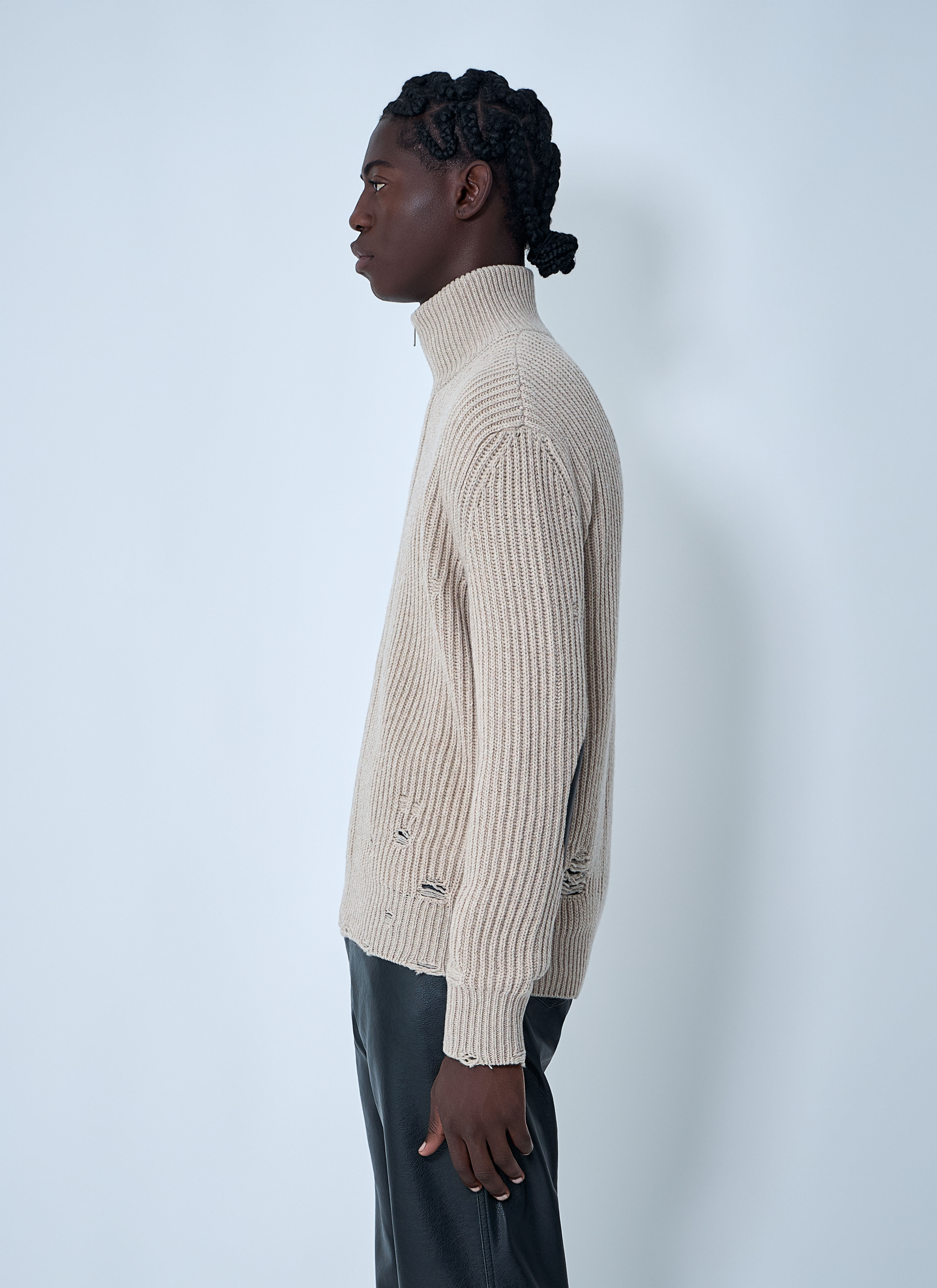 MM6 Maison Margiela Men's' Distressed Zip-Up Cardigan in Beige