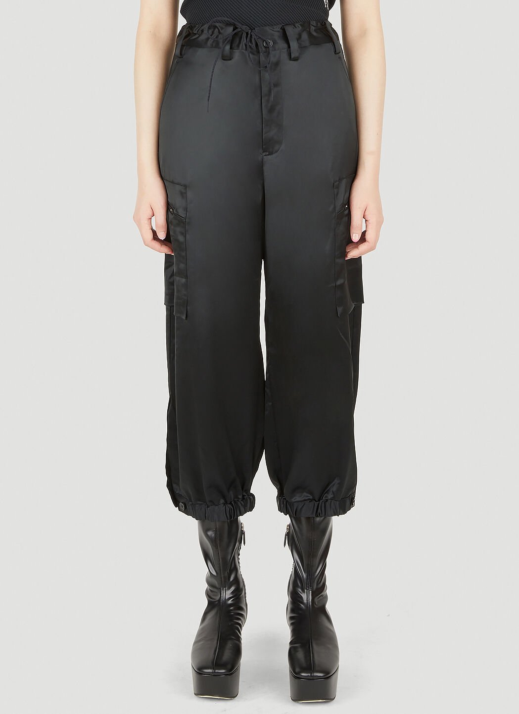 Space Available Technical Satin Cargo Pants Black spa0354016